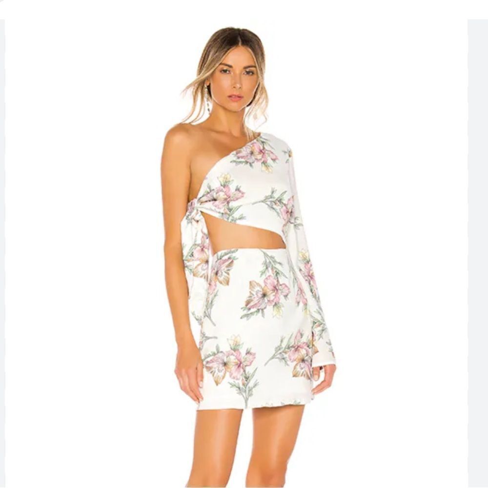 NWT superdown essie one shoulder dress pink floral mini cut out Revolve XL